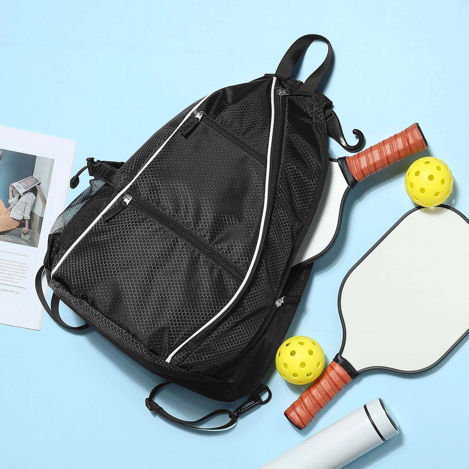 Alt View 5. Unique Bargains - Pickleball Bags for Rackets 32L Tennis Backpack Convertible Sling Bag for Rackets Lightweight Casual Pack for Men Women - Black.