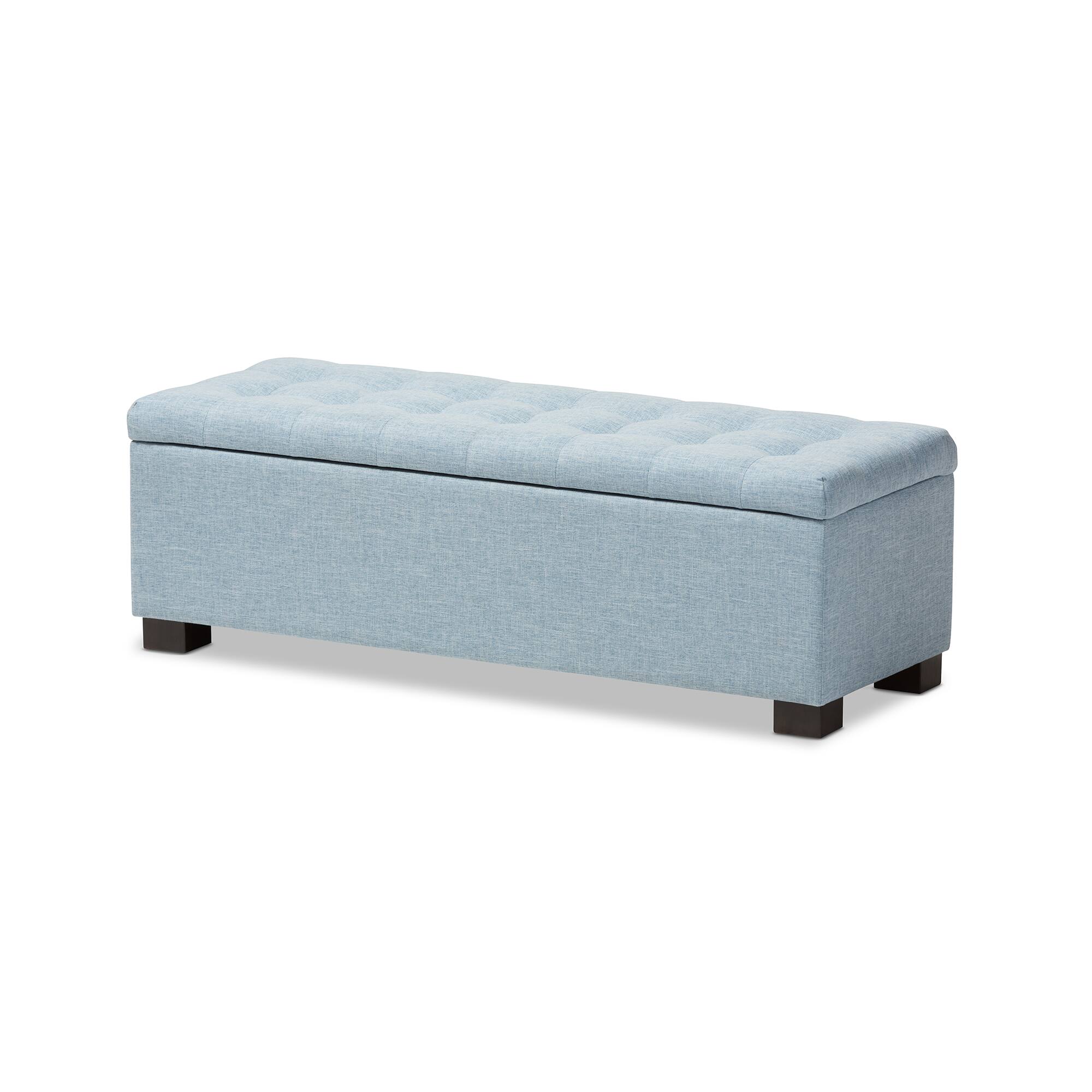 Baxton Studio - Roanoke Modern and Contemporary Fabric Upholstered Grid-Tufting Storage Ottoman Bench - Light Blue