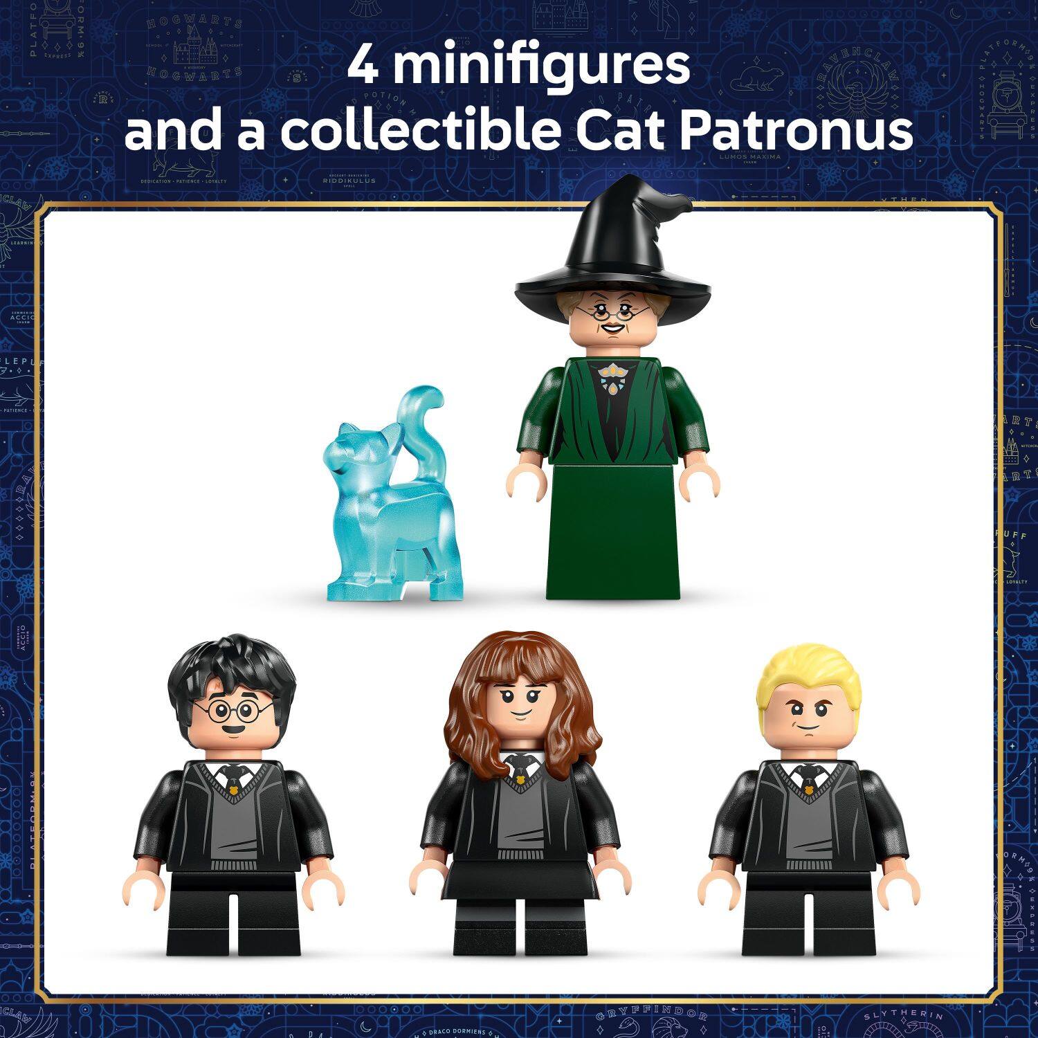 4 minifigures and a collectible Cat Patronus