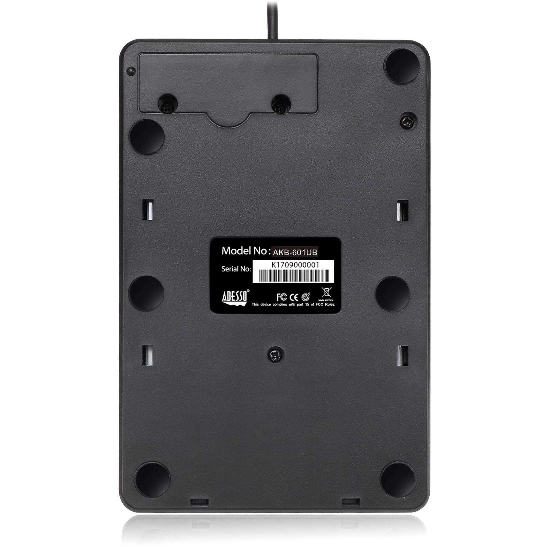 Model No: AKB-601UB  
Serial No: K1709000001  

ADESSO  
This device complies with part 15 of FCC Rules.  

FC CE