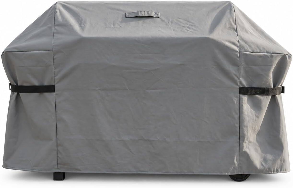 Front. KHOMO GEAR - Grill Cover for Outdoor Gas Grill - Heavy Duty, Water Resistant BBQ Cover with Air Vents and Straps - 72"W x 24"D x 51"H - Gray.
