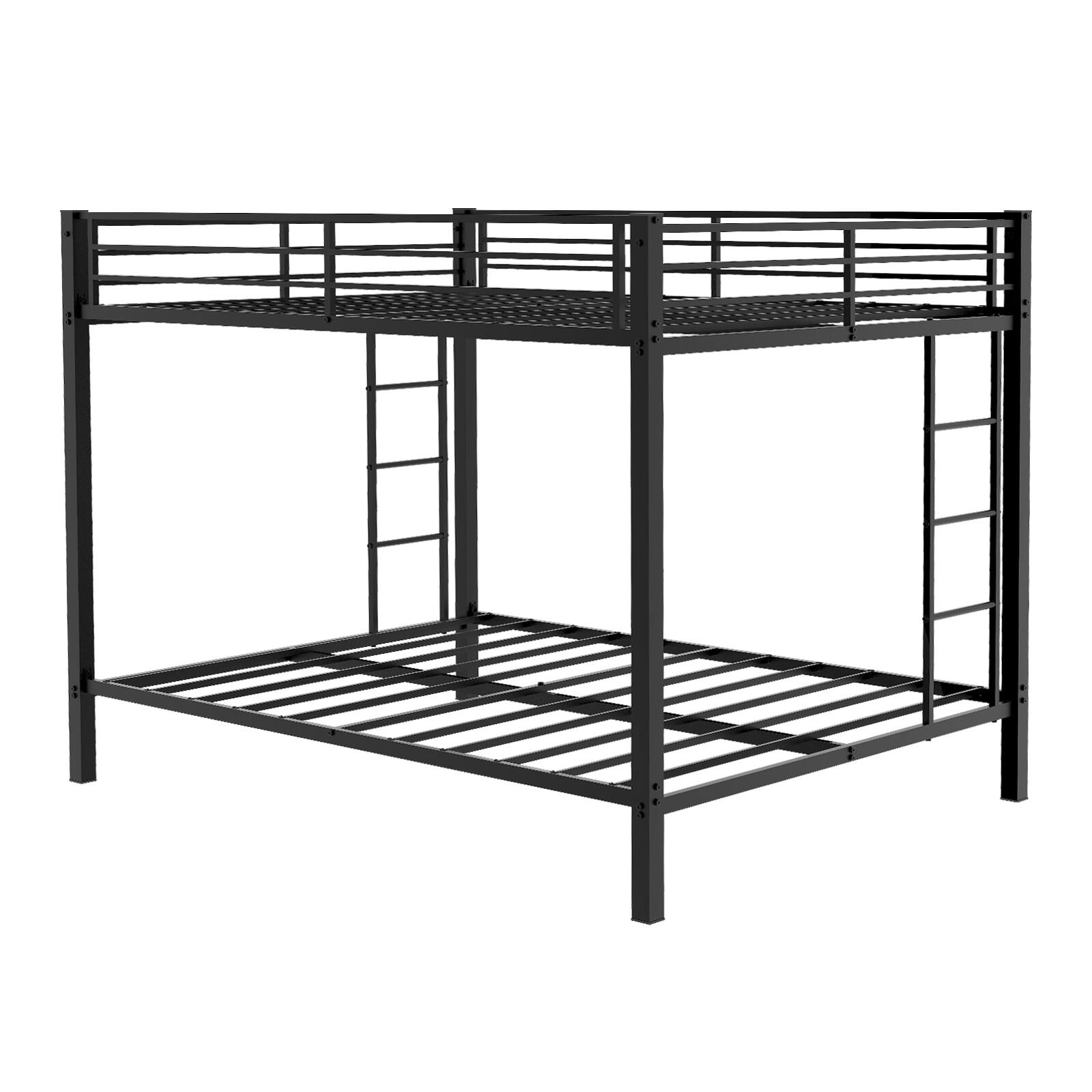 Alt View 9. Loheer - Loheer Heavy Duty Queen Size Metal Bunk Bed Black Iron Square Tube Frame Space Saving - Black.