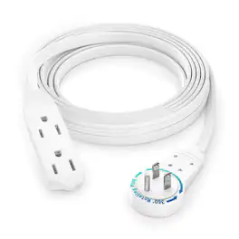 Maximm - 10 Ft 360° Rotating Flat Plug Extension Cord / Wire, 16 AWG Multi 3 Outlet, 3 Prong Grounded Wire - UL Certified - White