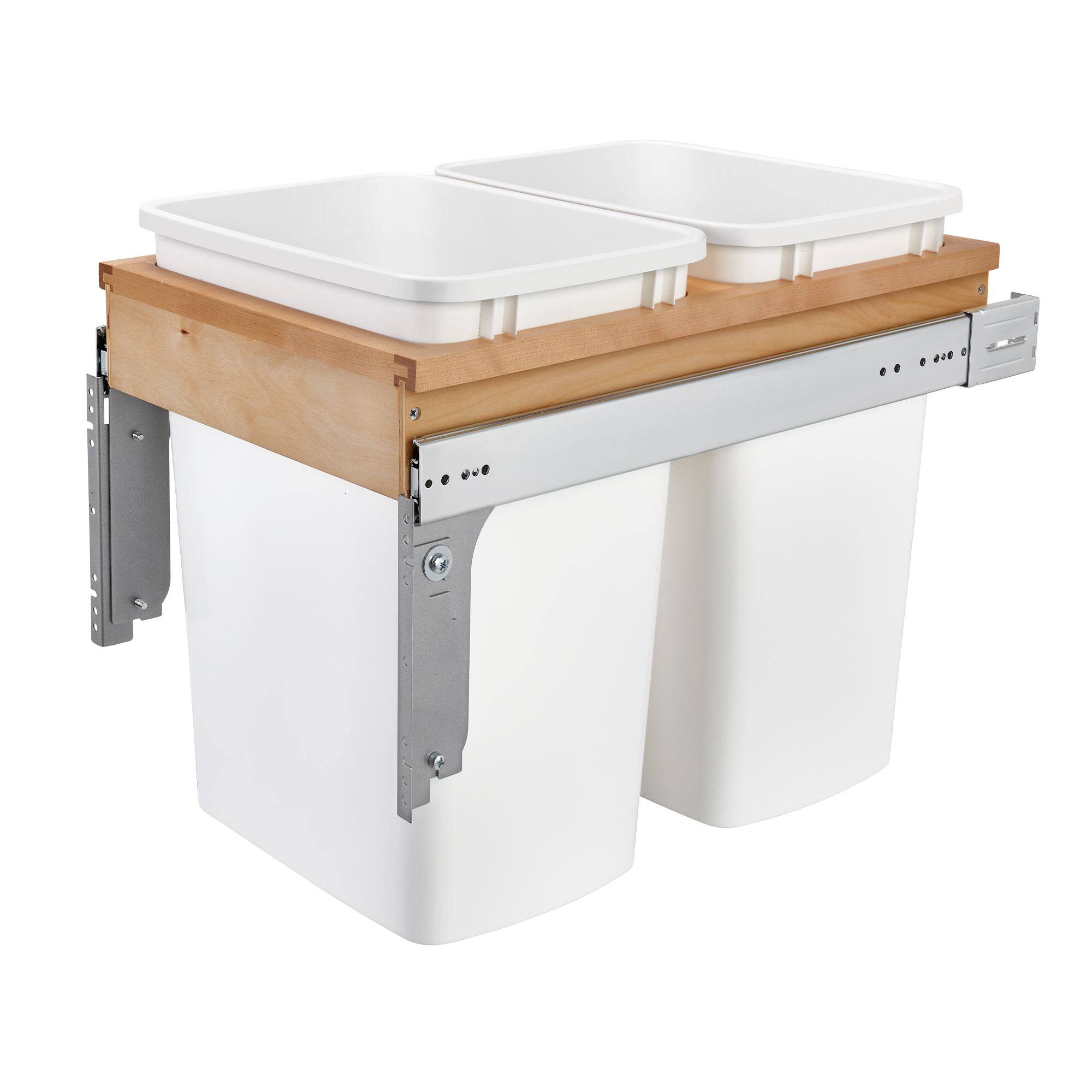 Rev-A-Shelf - Double Pullout Top Mount Trash Cans 35 qt., White, 4WCTM-18DM2-175 - Light Brown