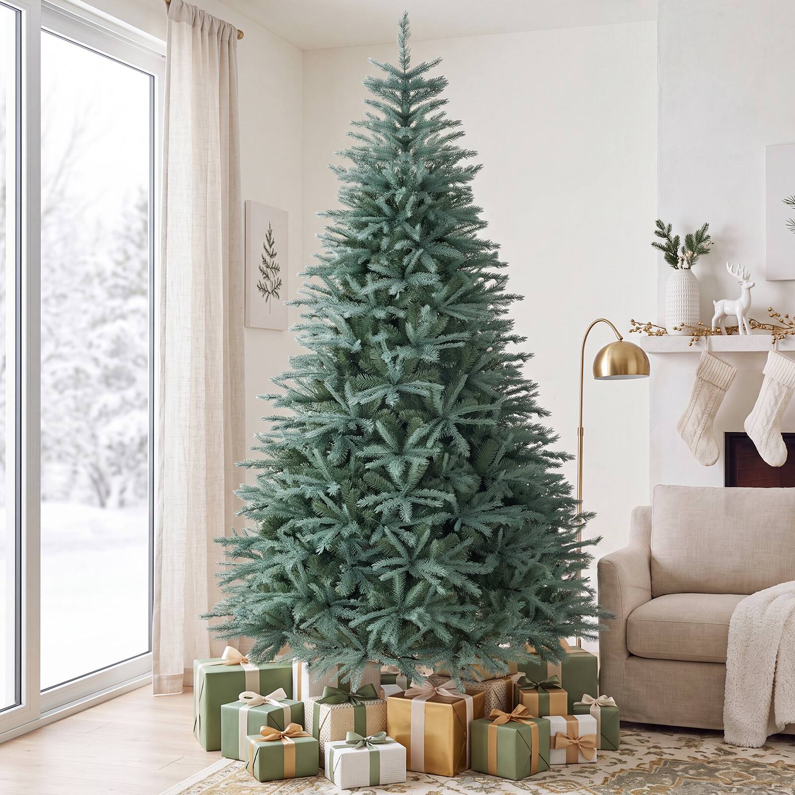 Alt View 3. Costway - Costway 8 FT Artificial Spruce Christmas Tree with Metal Stand,1765 Lush Branch Tips - Blue-Green.