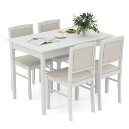 Gymax - 5 PCS Dining Table Set for 4 w/Rubber Wood Legs Upholstered Seat Padded Backrest - Beige