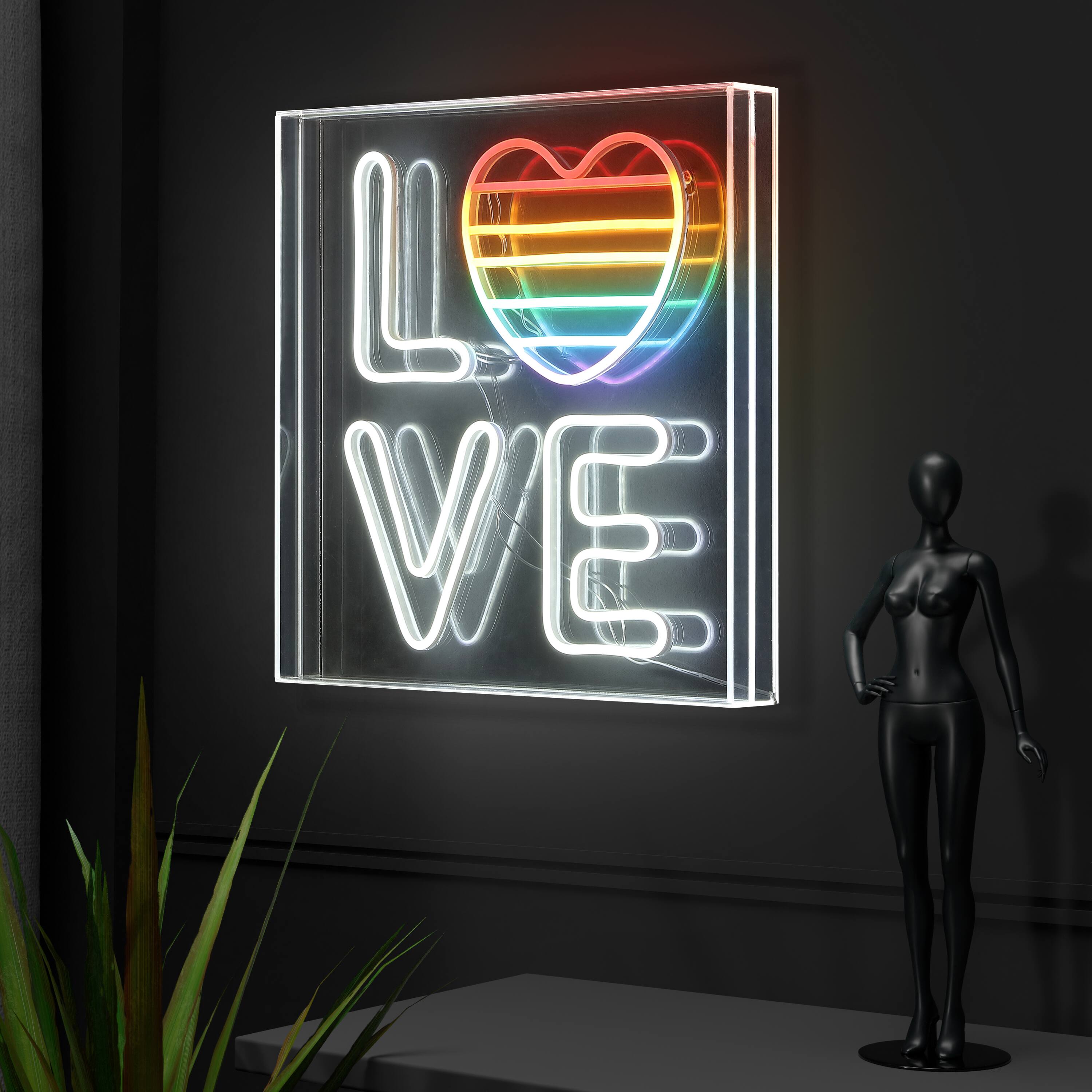 Alt View 4. Jonathan Y - LOVE 15" Square Contemporary Glam Acrylic Box USB Operated LED Neon Light, White/Rainbow - White/Rainbow.