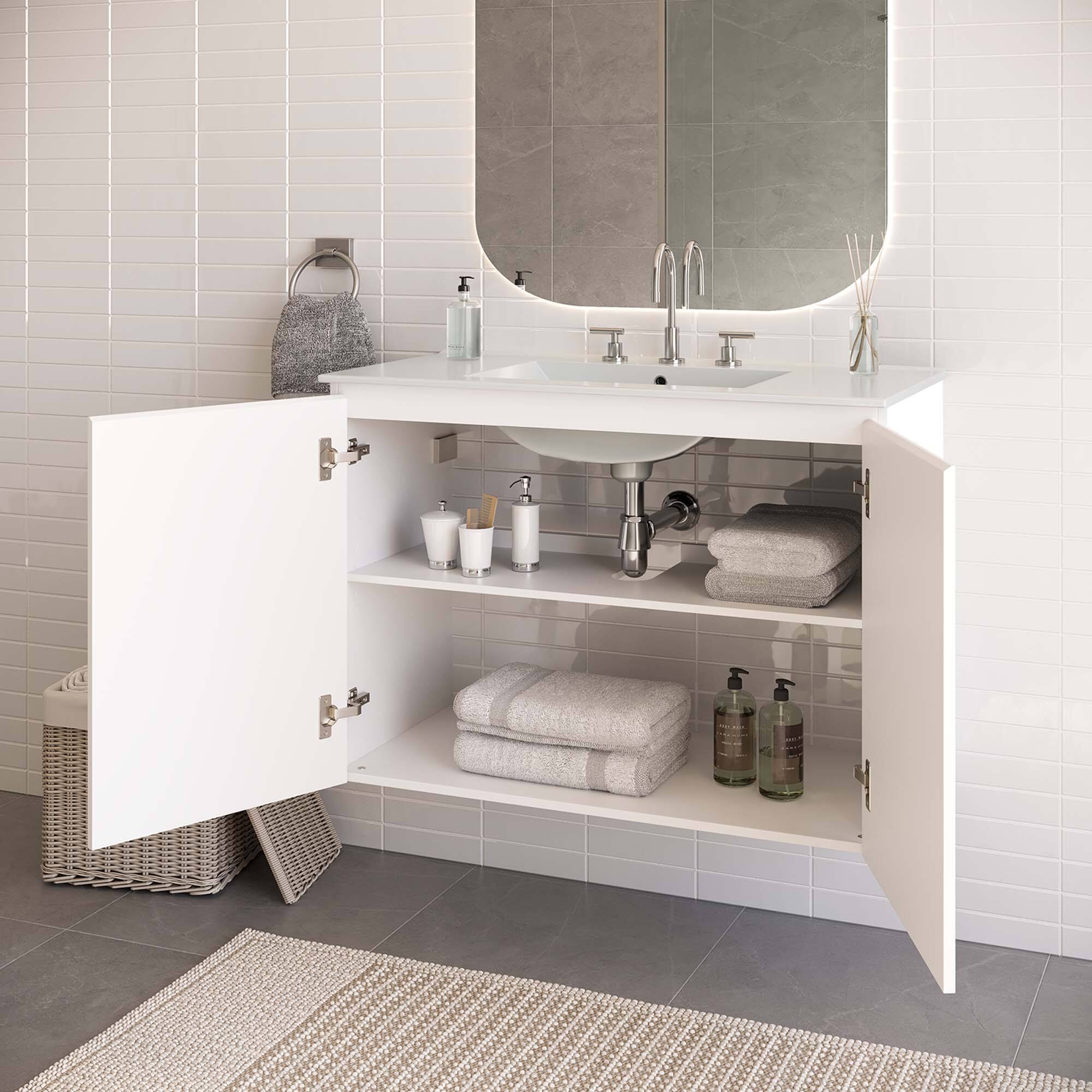 Back. Modway - Bryn Wall-Mount Bathroom Vanity Basin Included - White White.