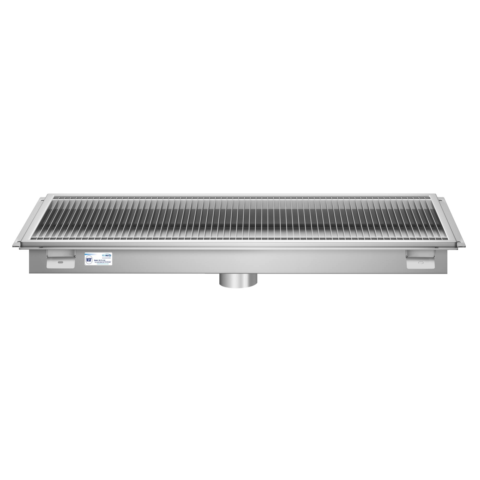 Back. Koolmore - 18" x 42" Stainless Steel Floor Trough Drain, 14-Gauge with Subway-Style Grating & Removable Drain Basket, NSF Listed - Stainless-Steel.