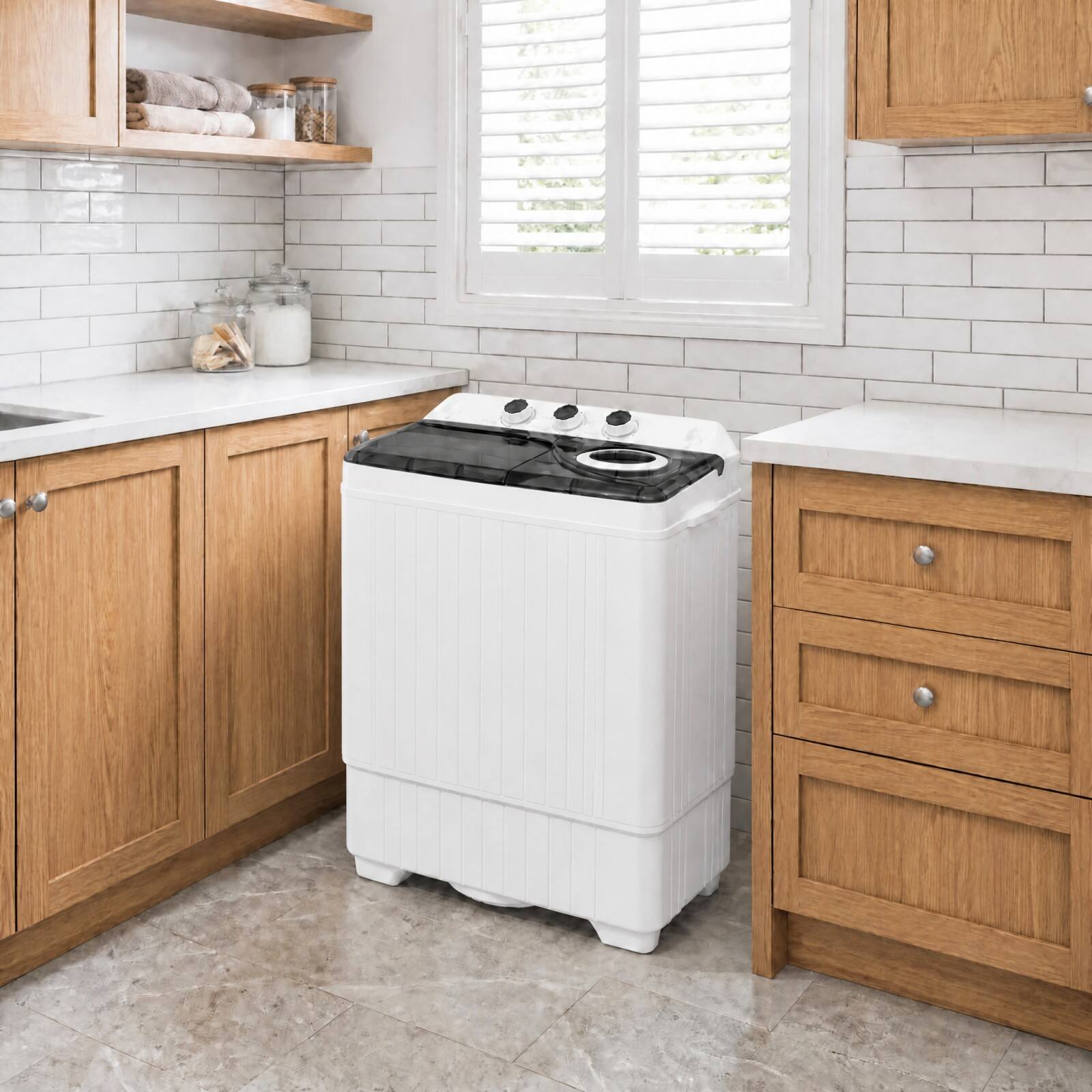 Alt View 3. Costway - Costway 26lbs Portable Semi-automatic Twin Tub Washing Machine with Drain Pump Black - Black.