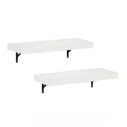 Front. Furinno - Tanna 22-Inch Wall Mounted Floating Display Shelves, Set of 2 - White Texture.