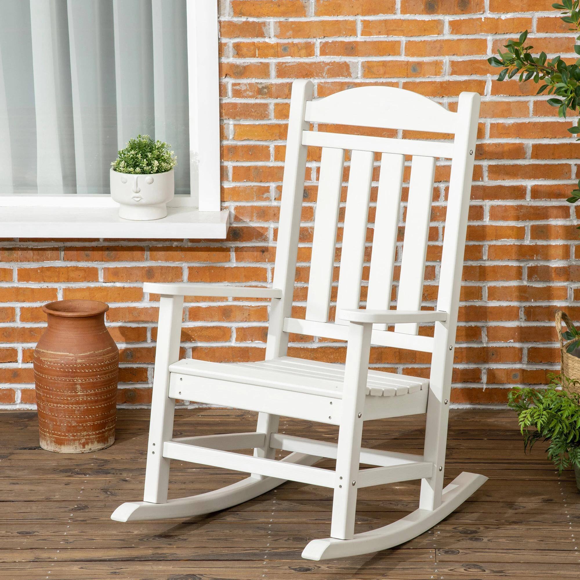 Alt View 7. Resenkos - Resenkos Outdoor Rocking Seat, Weatherproof HDPE Patio Chairs, Rustic High-Back, Armrests, Oversized, White - White.