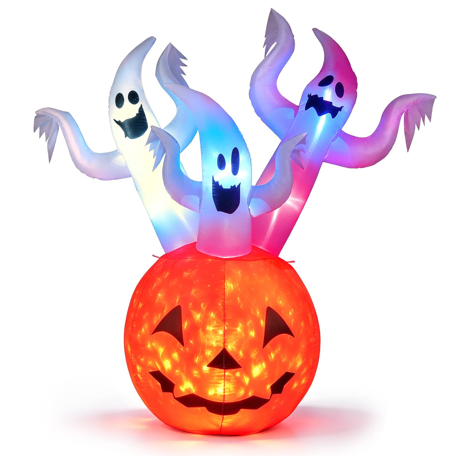 Alt View 1. Costway - Costway 6FT Inflatable Ghost Pumpkin with Colorful Lights 2 Wind Ropes 3 Built-in Sand Bags - MultiColor.