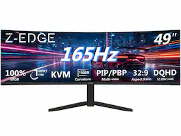Z Z-Edge - 49" 32:9 DQHD 5120x1440 165Hz 1ms 1500R Curved Gaming Monitor, 350cd/m², 16.7M Colors (8bit), Adjustable Stand - Black