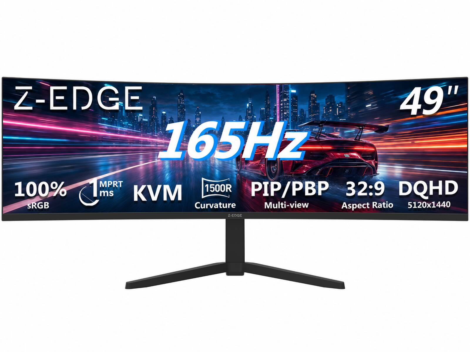 Z Z-Edge - 49" 32:9 DQHD 5120x1440 165Hz 1ms 1500R Curved Gaming Monitor, 350cd/m², 16.7M Colors (8bit), Adjustable Stand - Black