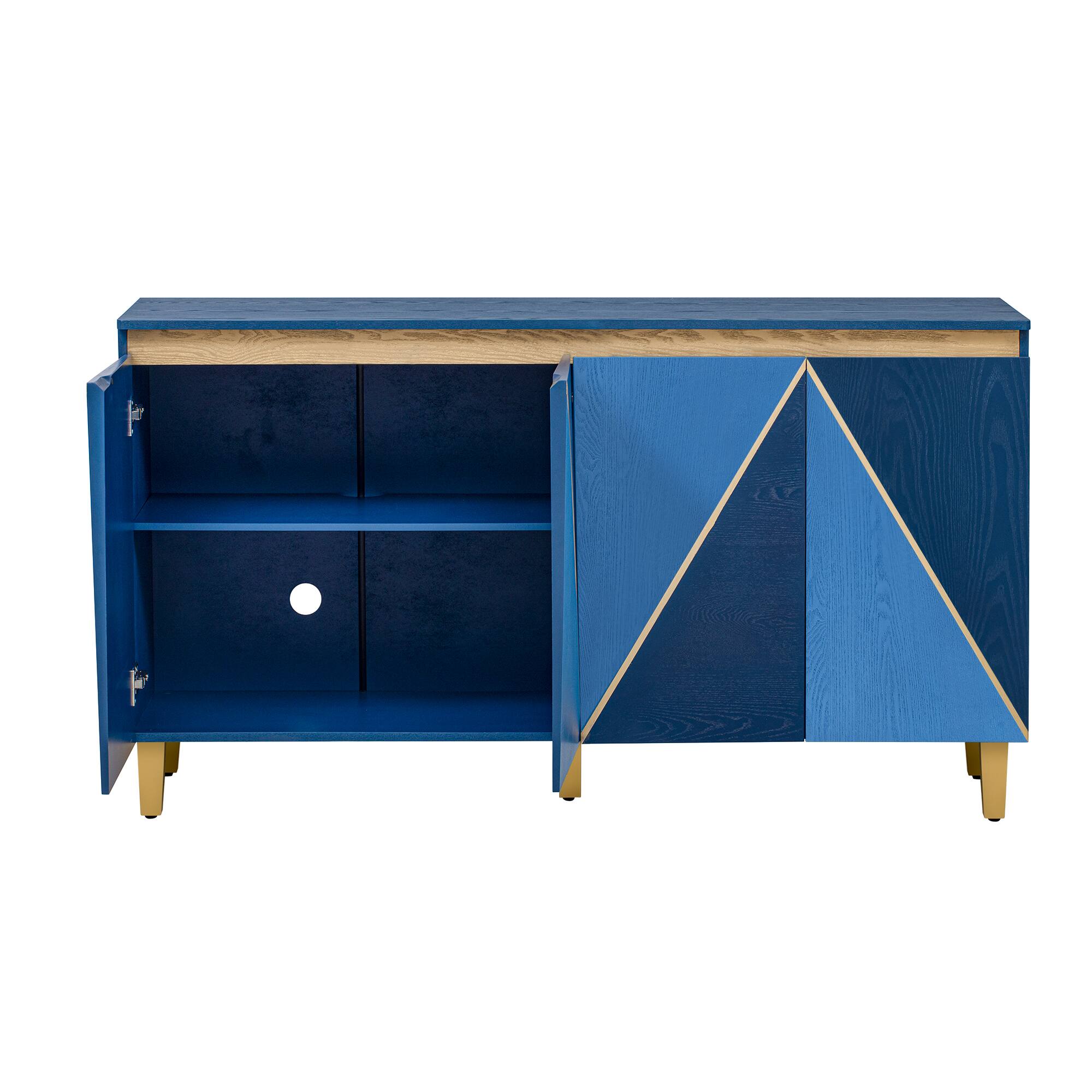 Alt View 8. Lirago - 60 Inch Retro Buffet Cabinet with 4 Doors Dimensional Effect and Adjustable Shelves for Dining Room Kitchen Living Room​ - Blue.
