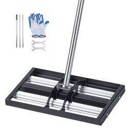 VEVOR - Updated Lawn Leveling Rake with Roller, 17" x 10" Stainless Steel Lawn Leveler with 63.4" Adjustable Handle - Black;Silver