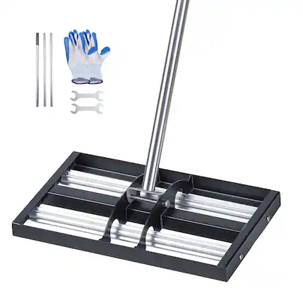 Front. VEVOR - Updated Lawn Leveling Rake with Roller, 17" x 10" Stainless Steel Lawn Leveler with 63.4" Adjustable Handle - Black;Silver.