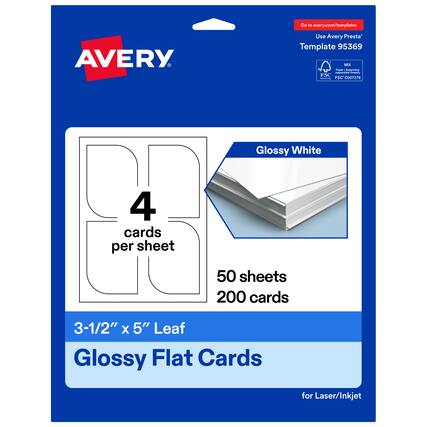 Go to avery.com/templates
AVERY
Use Avery Presta™ Template 95369
MX
FSC® C007278
Glossy White
4 cards per sheet
50 sheets
200 cards
3-1/2" x 5" Leaf
Glossy Flat Cards for Laser/Inkjet