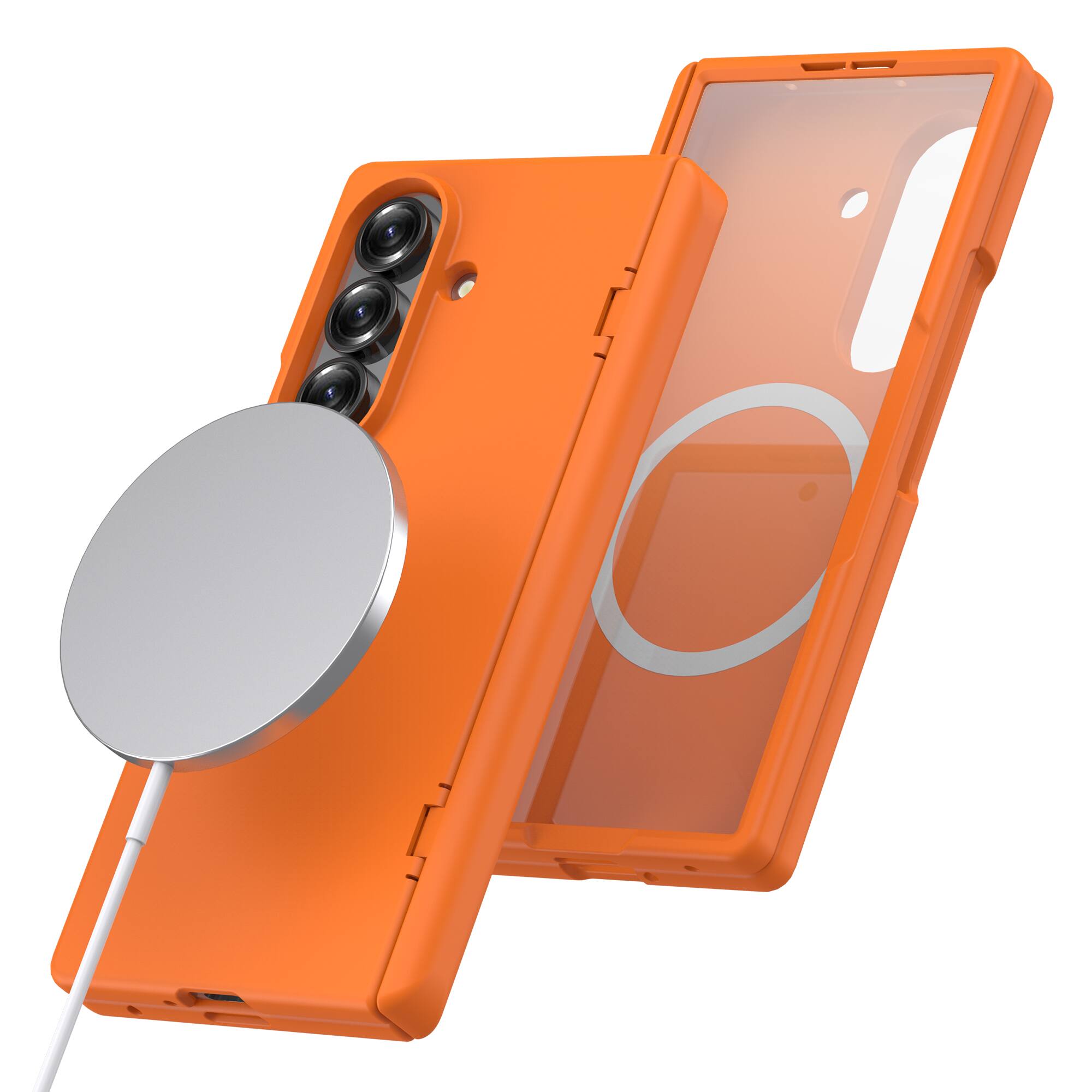Angle. Dteck - Magnetic for Samsung Galaxy Z Fold8 Ultra Case with Screen Protector,Compatible with MagSafe,Full Body Hinge Protection - Orange.