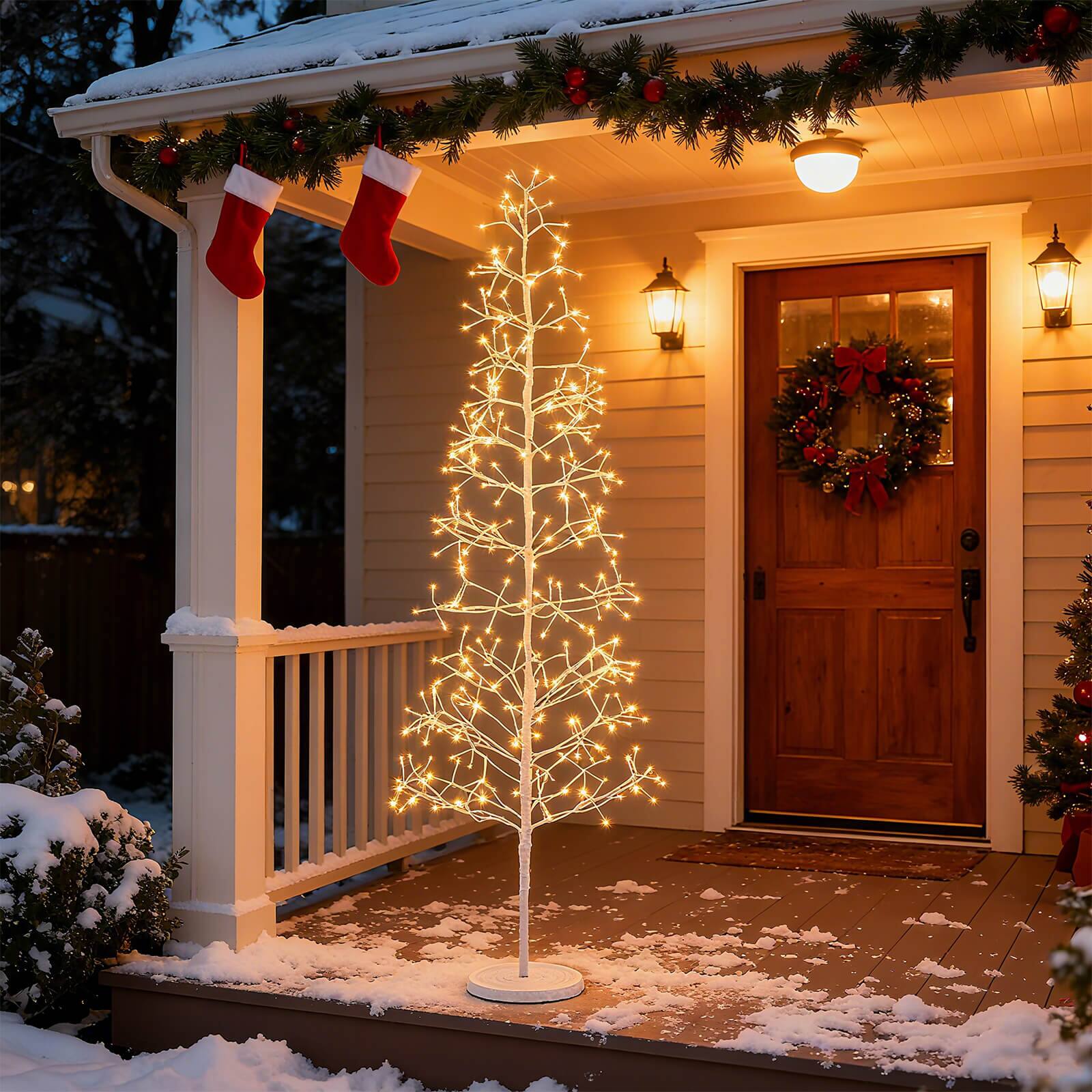 Alt View 3. Costway - Costway 6 FT Lighted Birch Tree with 320 White Light LED Lights Weighted Base for Christmas - White.