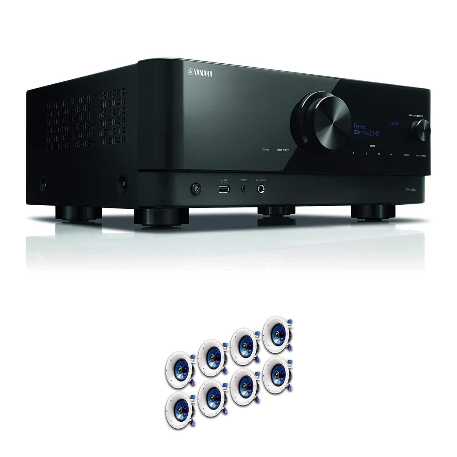 Yamaha - RX-V6A 7.2-Channel AV Receiver with 8 Ceiling Speakers - Black