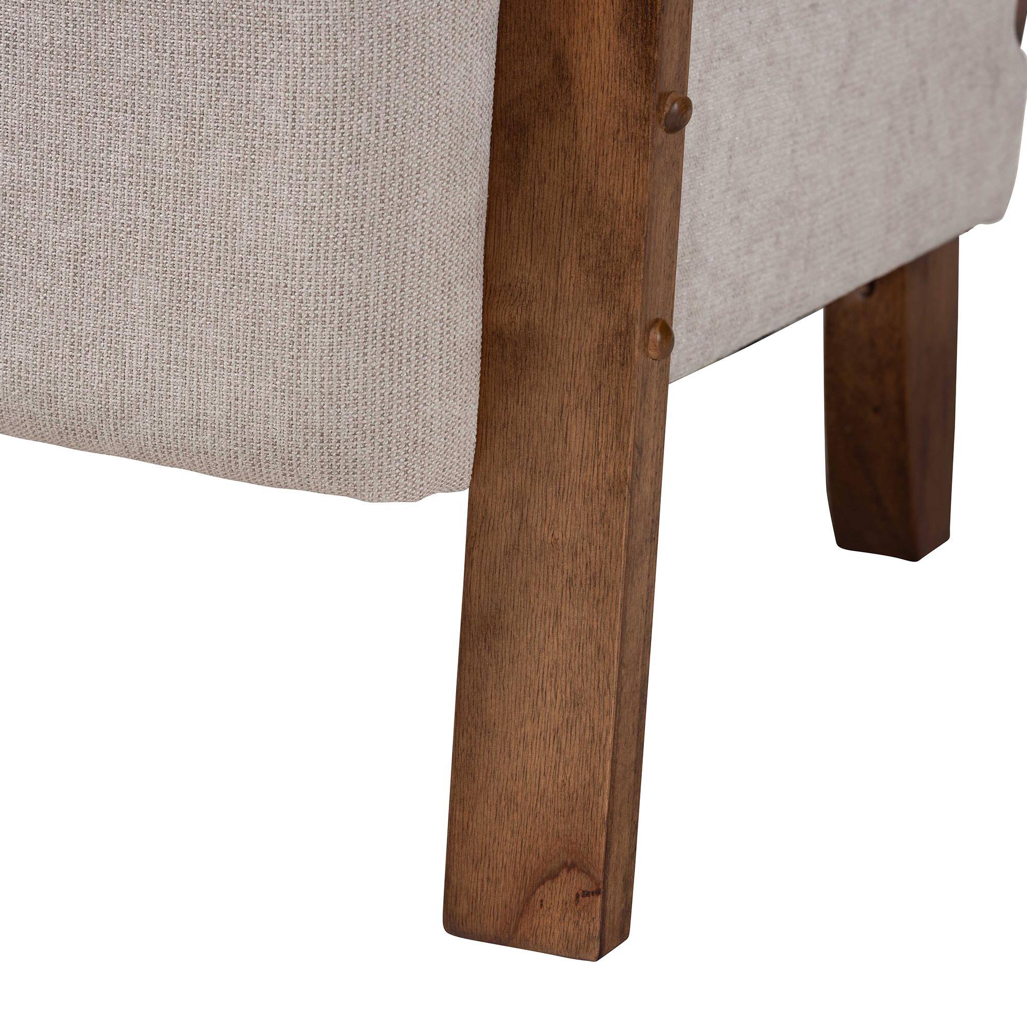 Alt View 2. Baxton Studio - Sage Modern Japandi Fabric and Walnut Finished Wood Arm Chair with Woven Rattan - Light Grey/Walnut Brown/Natural Brown.