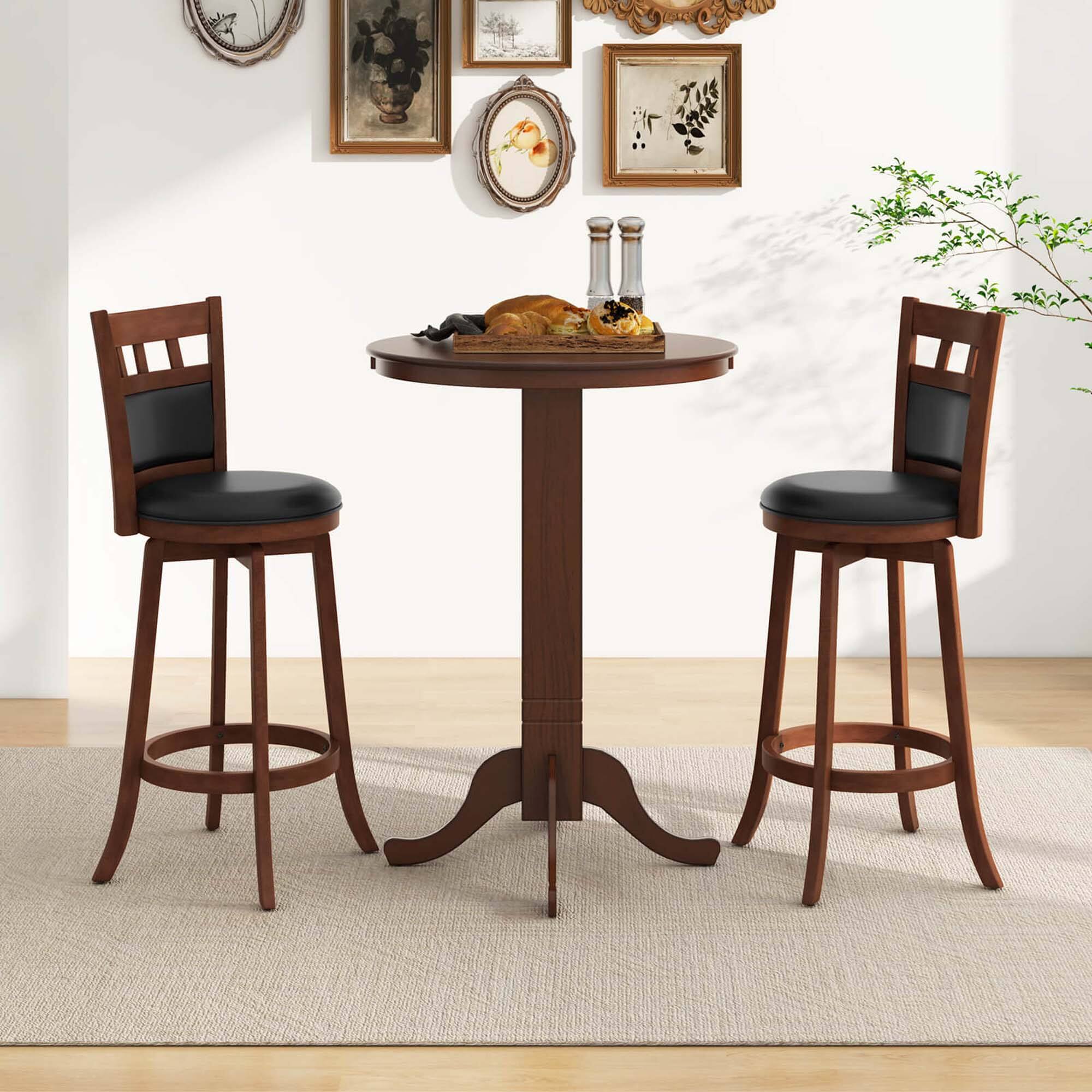 Alt View 1. Costway - 30 Inch Wood Pub Round Dining Table with Pedestal Base Kitchen Diner Table - Brown.