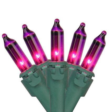 Front. Brite Star - Chasing 8 Function Mini Christmas Lights - Pinkish Purple - 31.25' - Green Wire - 150ct - Purple.