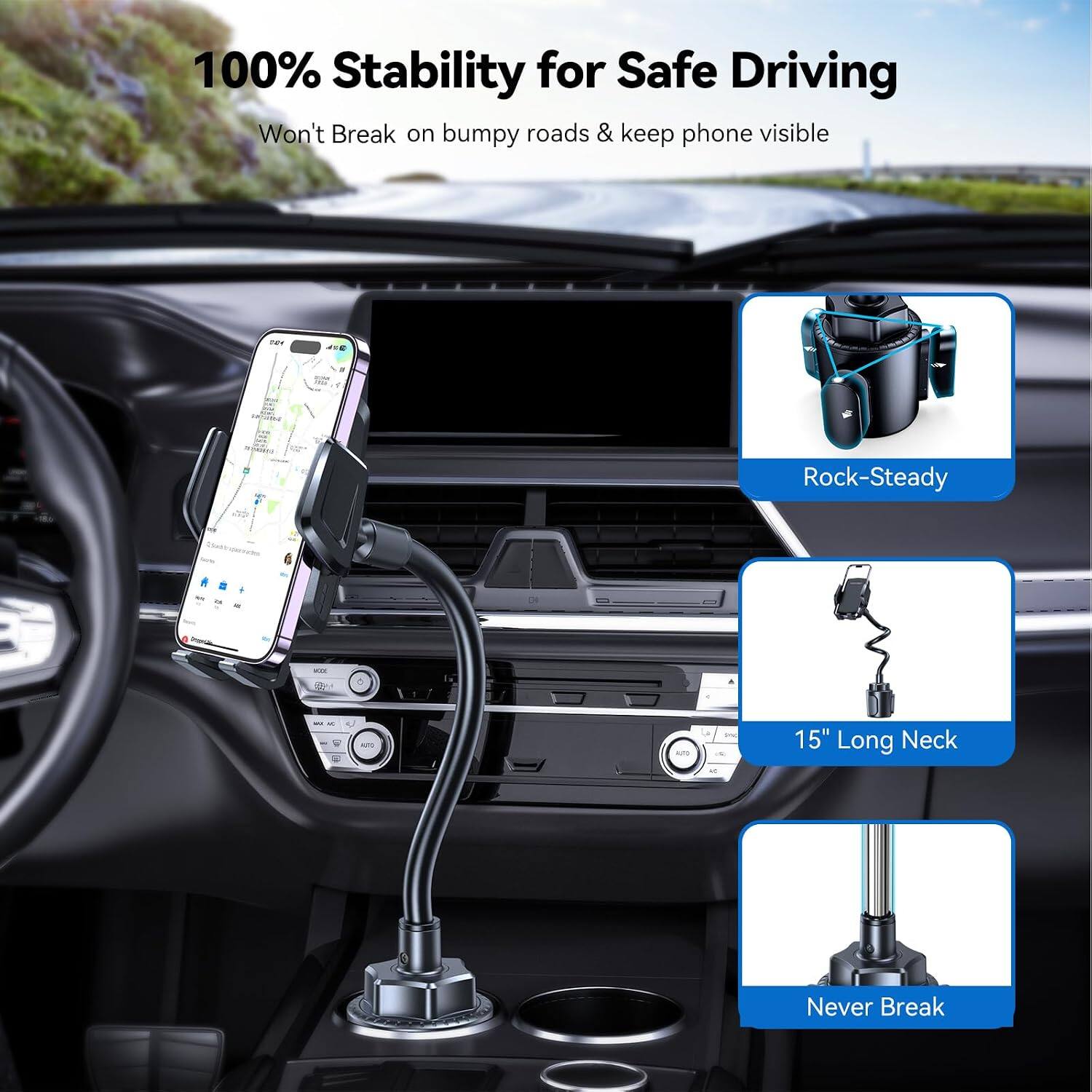TECKNET Cup Phone Holder Mount for Car, Adjustable Gooseneck, Air Vent ...
