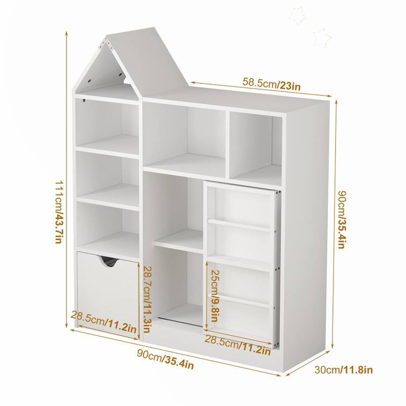 GARVEE - 43.7" Kids Toy Organizer and Bookshelf with Storage Cubbies & Movable Drawers,Floor Storage Cabinet for Playroom - White