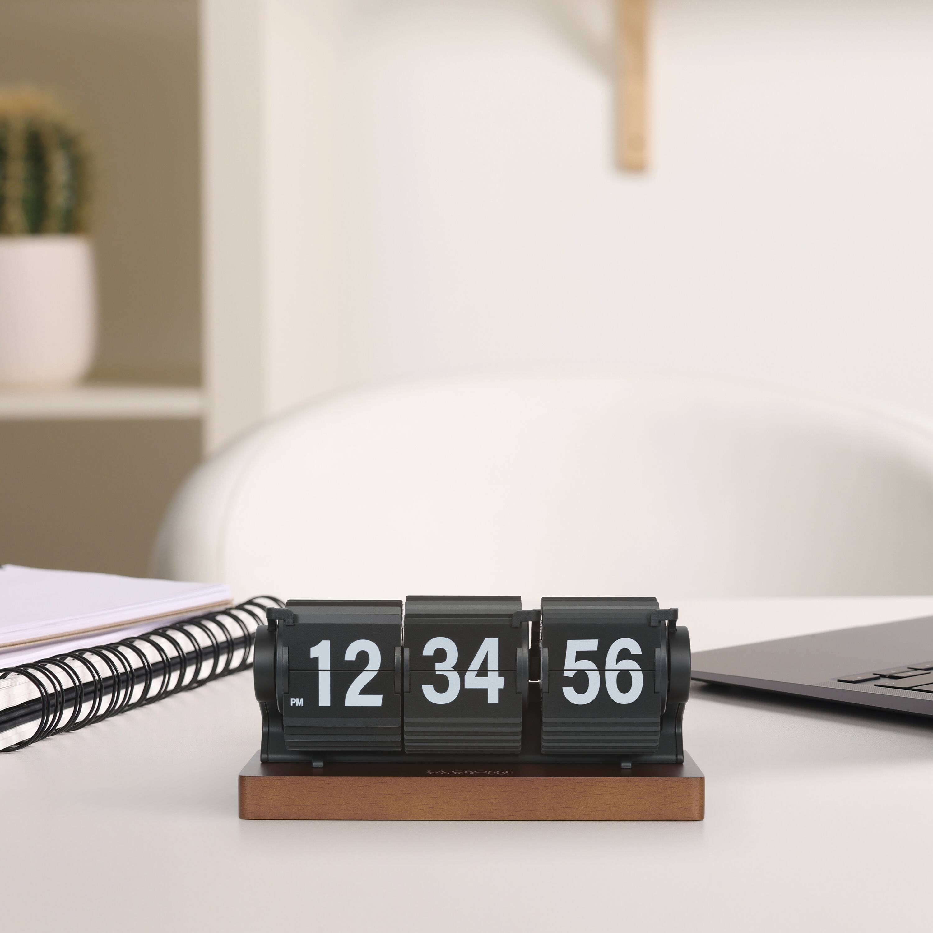 Alt View 4. La Crosse Clock Co. - Rollins Mechanical Black Flip Analog Quartz Tabletop Clock - Black.