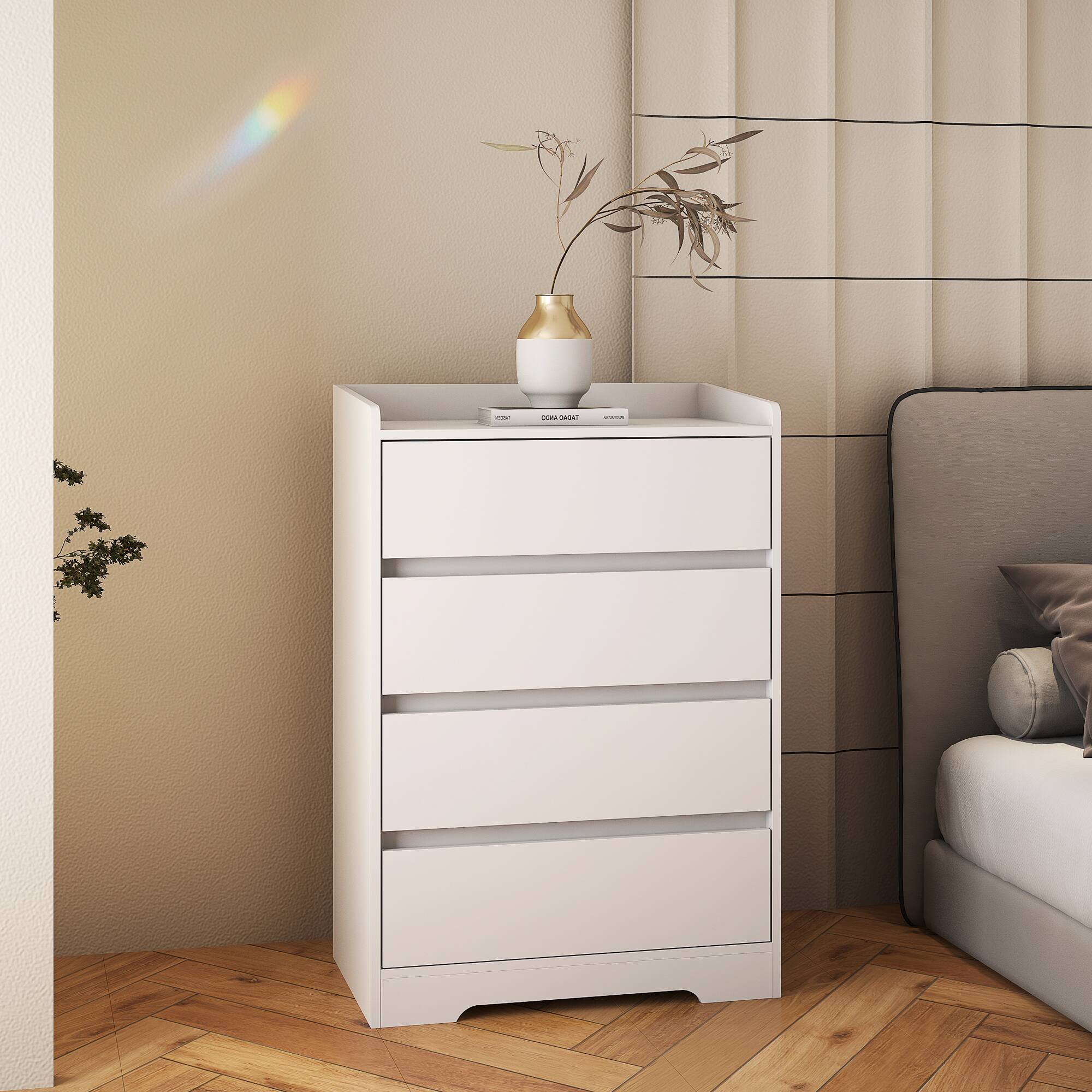 Alt View 2. Forest'nSky - White Wood 4 drawer 25.59 in. Wide Chest of Drawers with Sturdy Frame for Living Room - White.