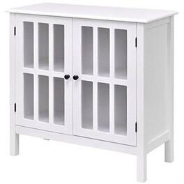 Hivvago - Wood Bathroom Storage Floor Cabinet with Glass Doors - White