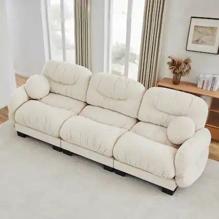 Front. Anysun - 3 Seater Modular Sofa with Chenille Fabric, High-Density Foam & Curved Armrests, Pleated Design for Living Room - Beige.