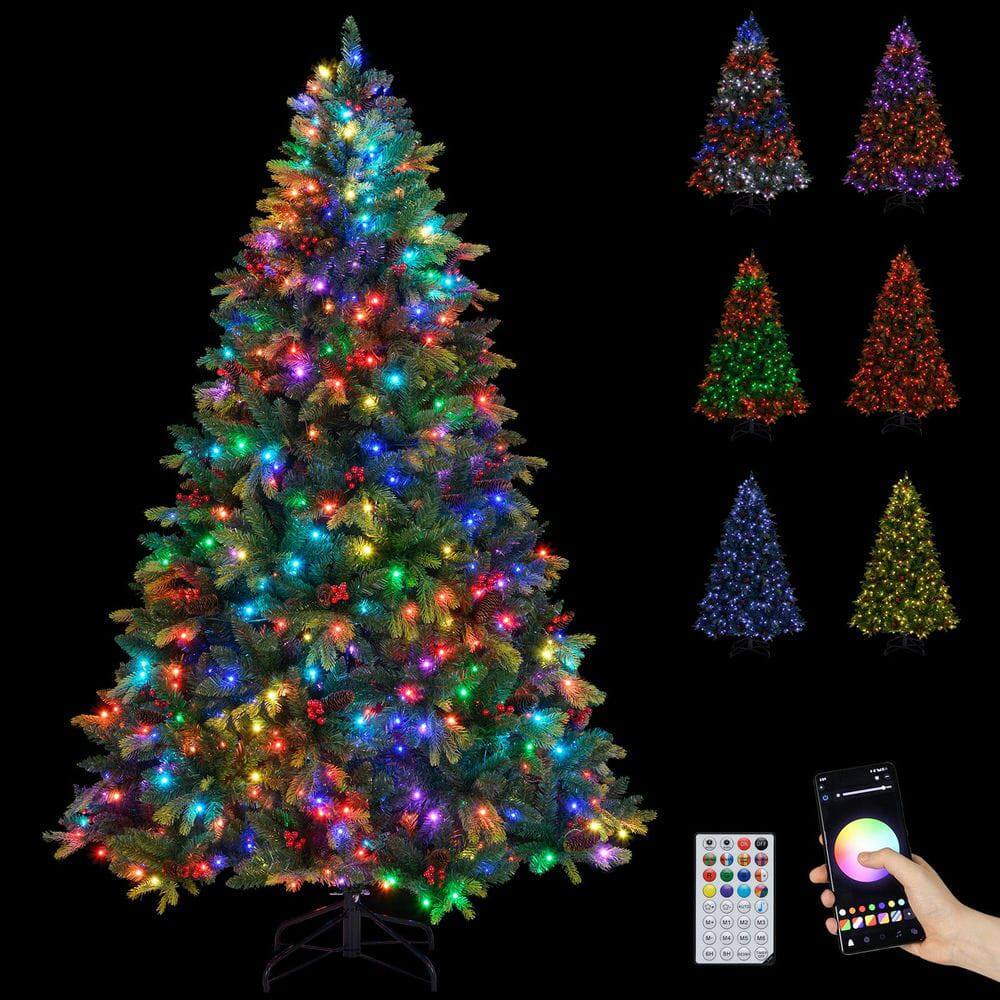Alt View 2. Resenkos - Resenkos 7-Ft Artificial Christmas Tree - LED Lights & App Control, Green - Green.