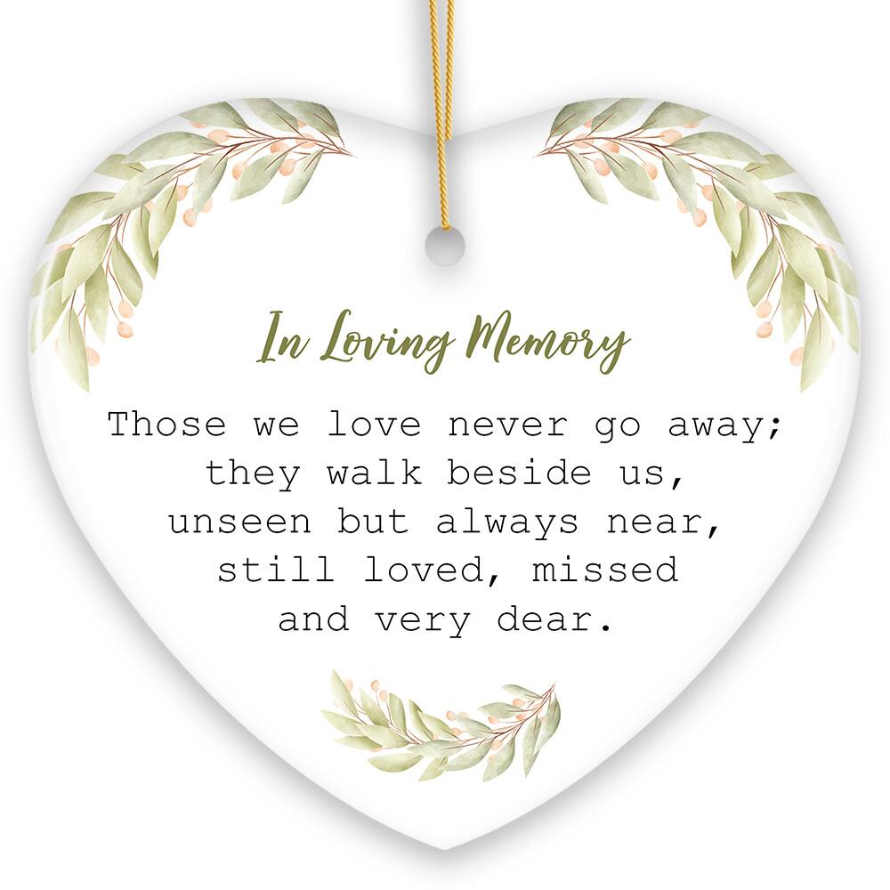 In Loving Memory

Those we love never go away; they walk beside us, unseen but always near, still loved, missed and very dear.