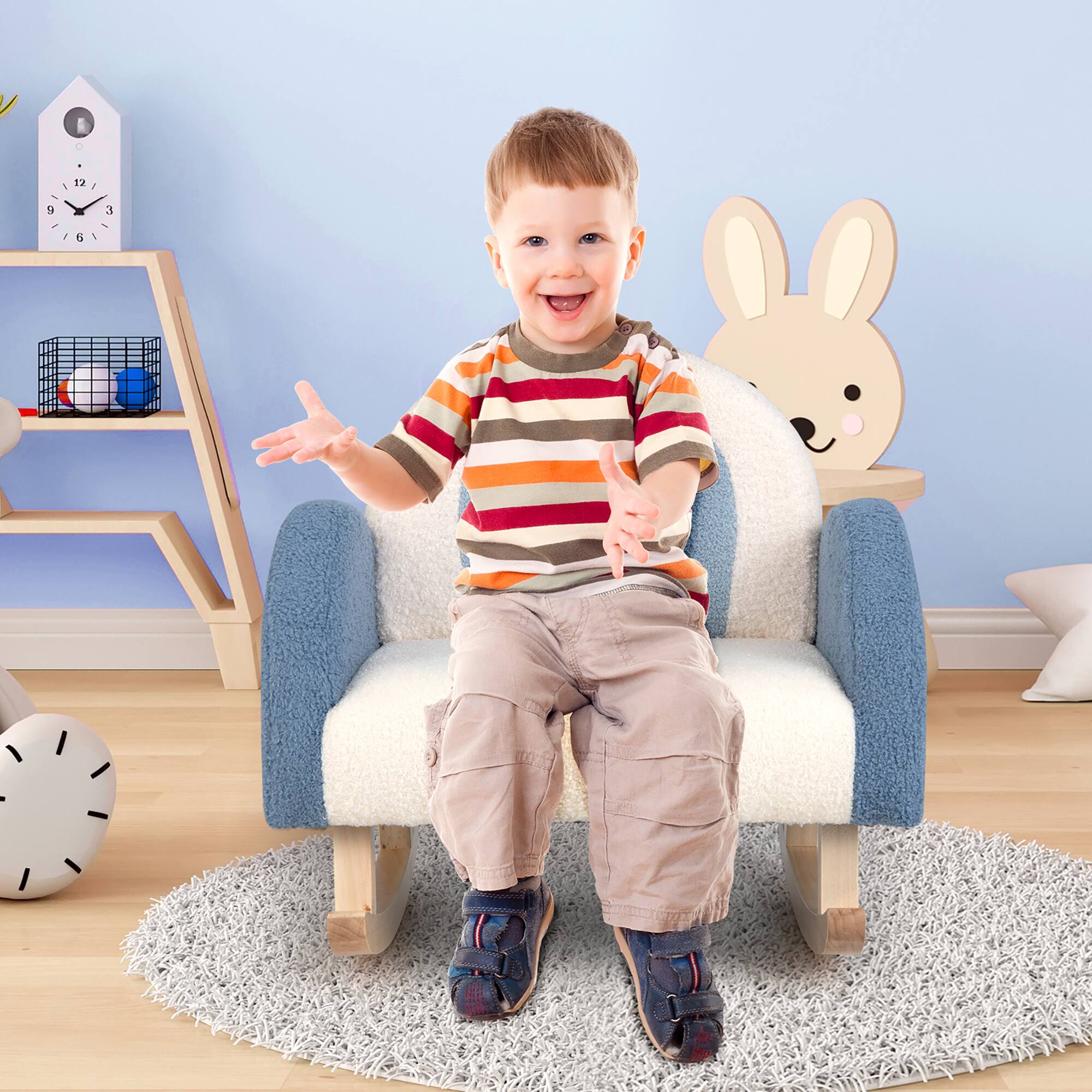 Alt View 7. Costway - Costway Kids Rocking Chair Children Armchair Velvet Upholstered Sofa w/ Solid Wood Legs Blue - Blue.