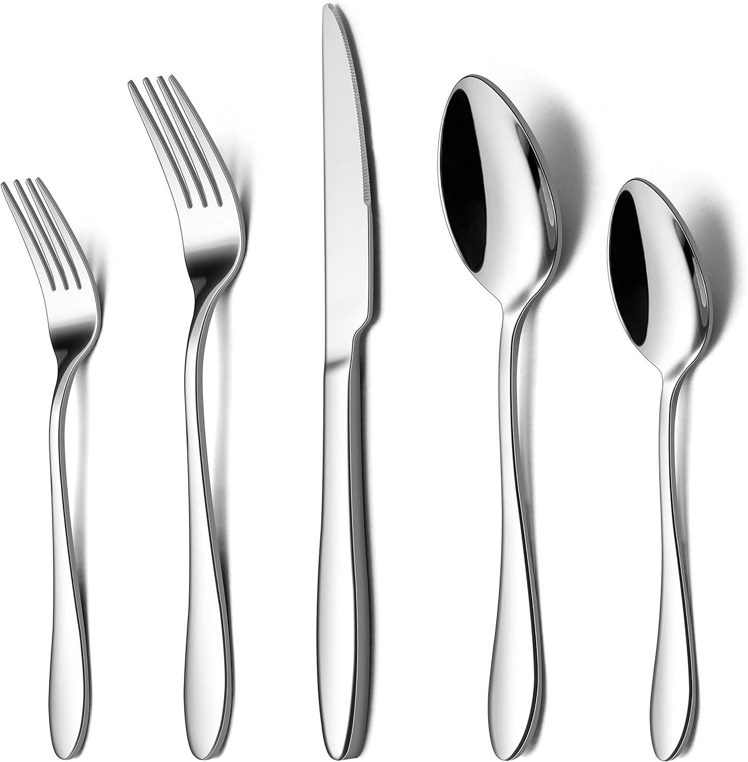Front. Dazzed Corner - 40 Piece Silverware Flatware Set for 8,Stainless Steel Cutlery Set - Silver.