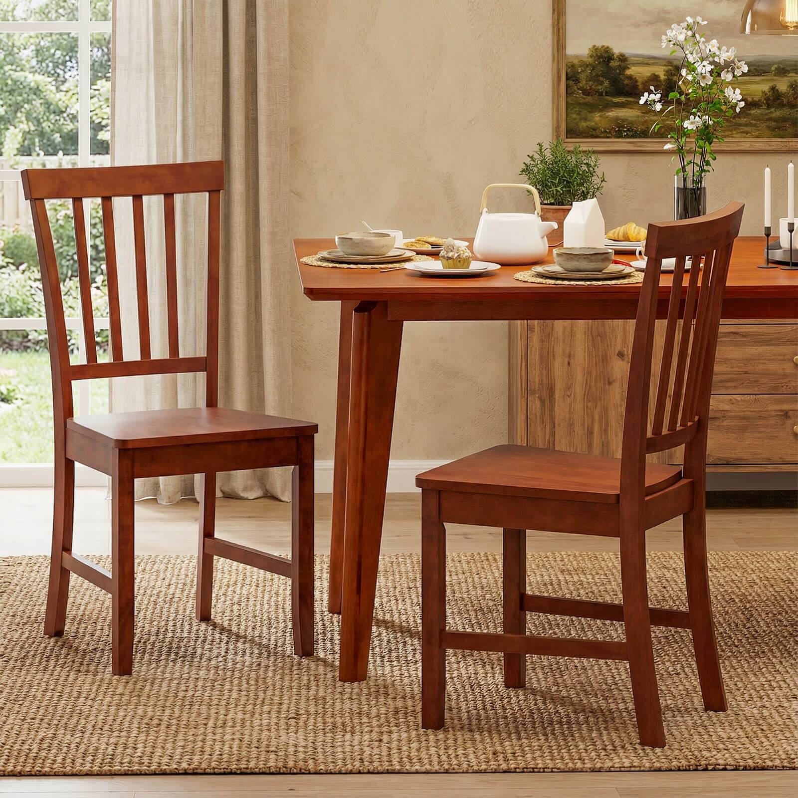 Alt View 2. Costway - Costway Set of 2 Dining Chair Kitchen Spindle Back Side Chair with Solid Wooden Legs - Walnut.