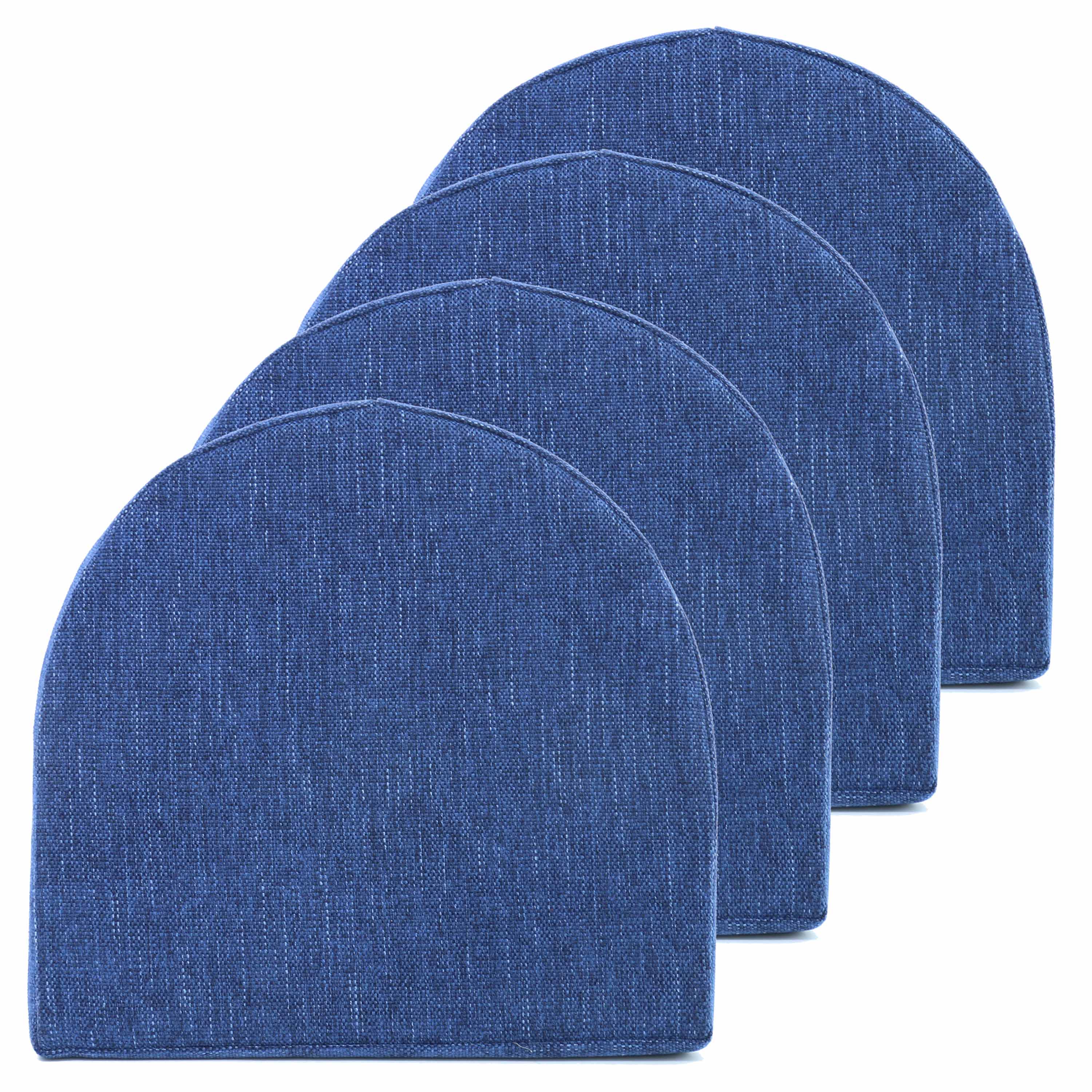 Sweet Home Collection - U-Shape Molded 100% High Density Memory Foam Chair Pads With Ties, 4-Pack - Navy