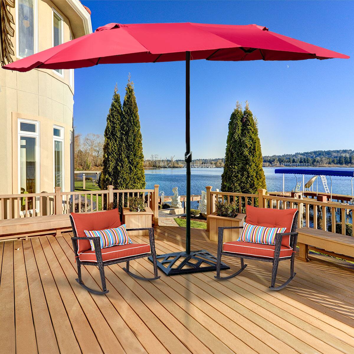 Alt View 7. Gymax - Gymax Outdoor Patio Umbrella 15' Market Umbrella Double-Sided with Crank - as pic.