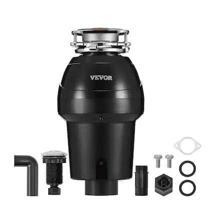 Front. VEVOR - Garbage Disposal, 1.25HP 3360RPM Continuous Feed Food Waste Disposer, 3-Bolt Mount Food Waste Grinding System - Black.