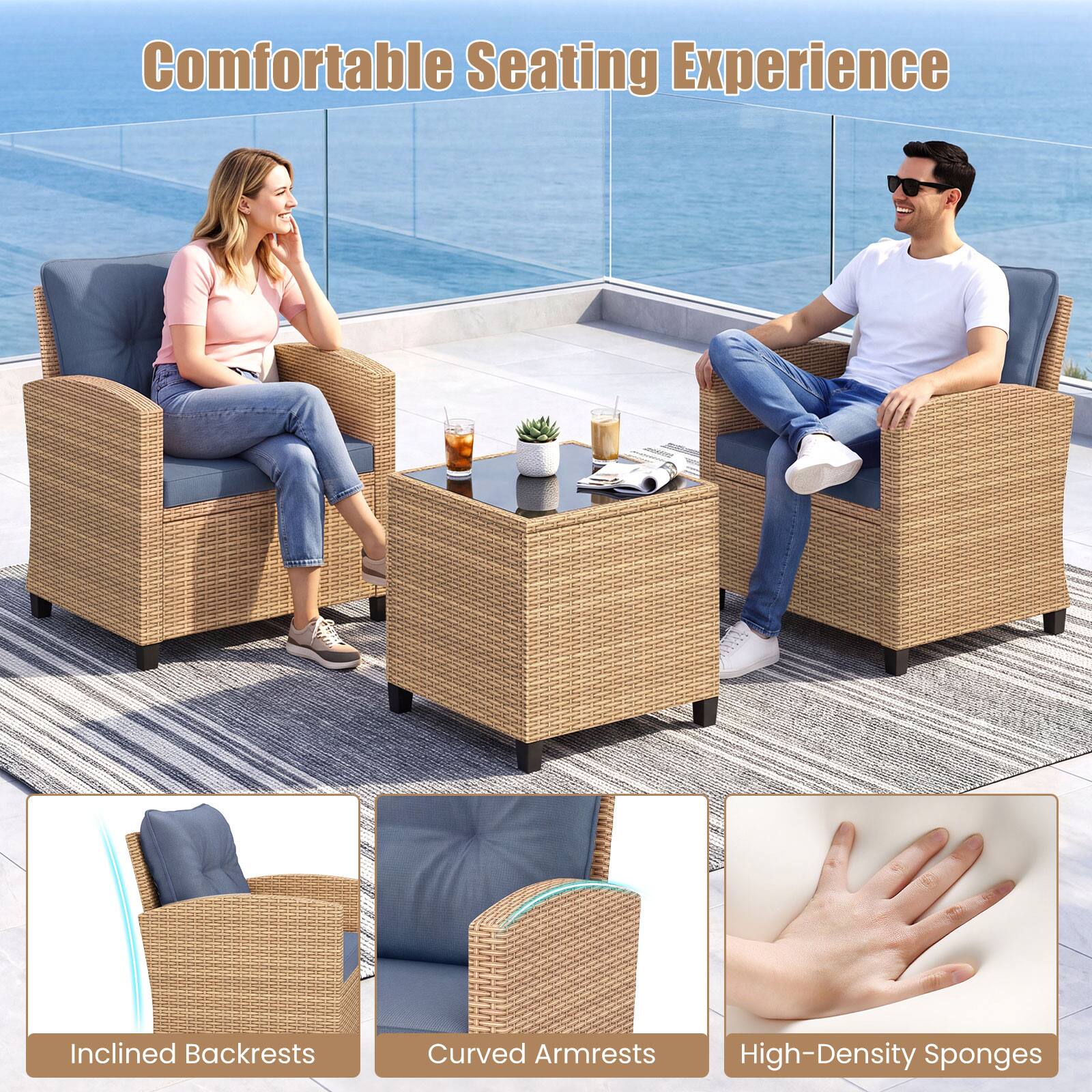 Comfortable Seating Experience  
Inclined Backrests  
Curved Armrests  
High-Density Sponges