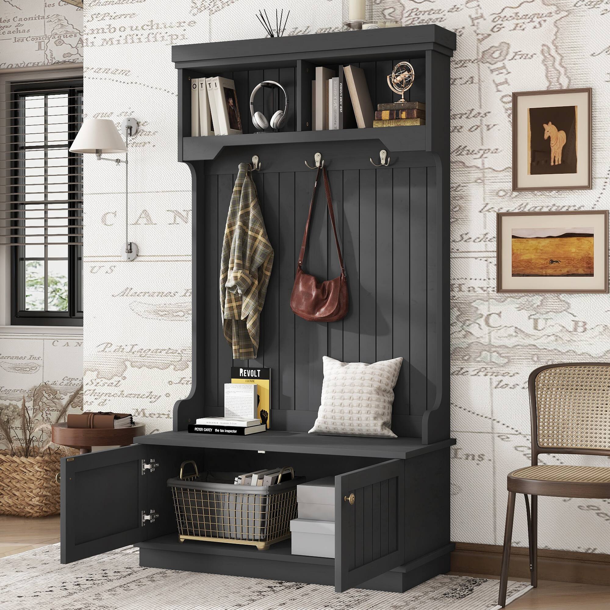 MERAVOM Hall Tree with Storage Shoe Bench for Entryway and Hallway, 4 ...