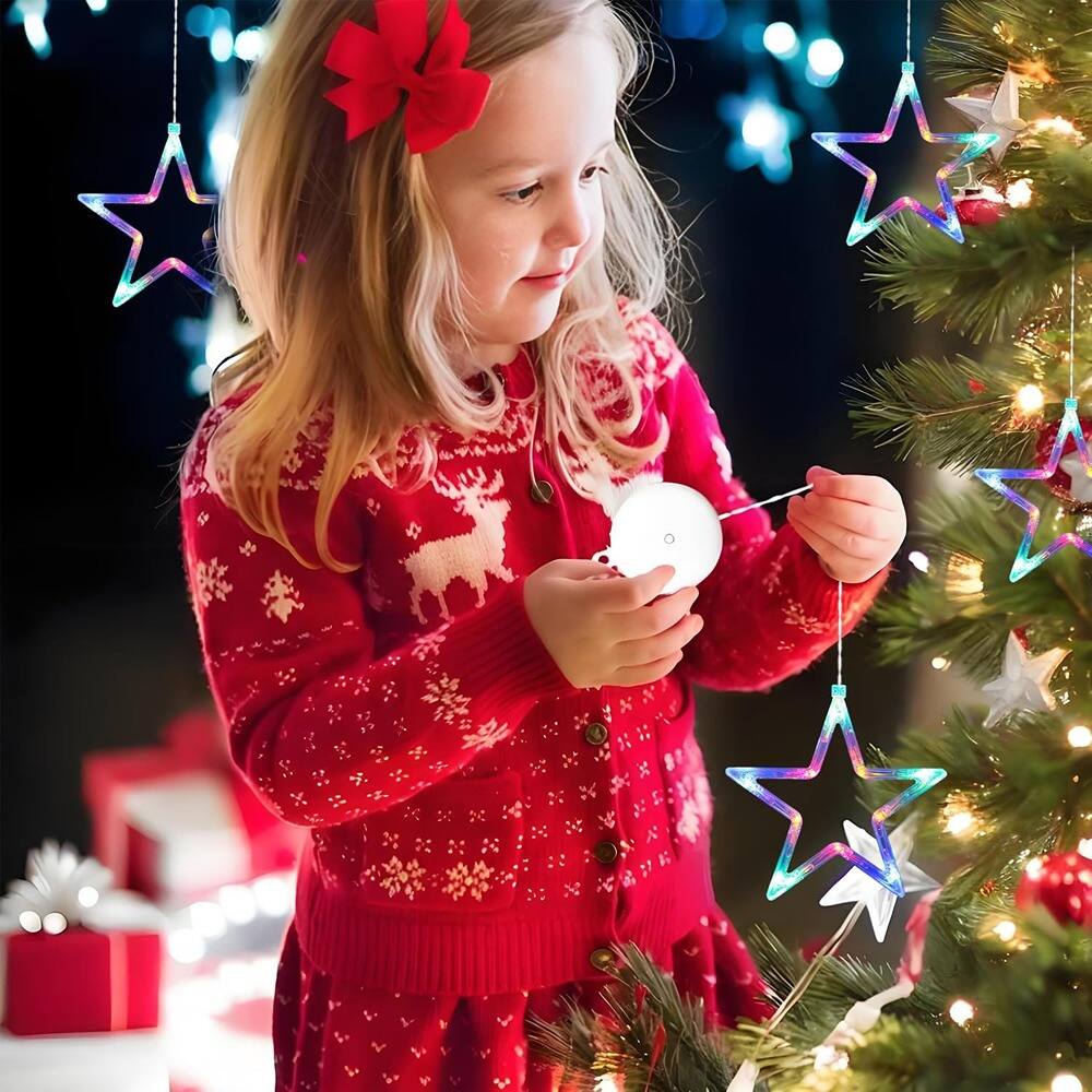 Back. MOSZAR LLC - Star LED String Lights, 3-Pack, 10 LEDs Each, Battery, Multicolor, Timer.