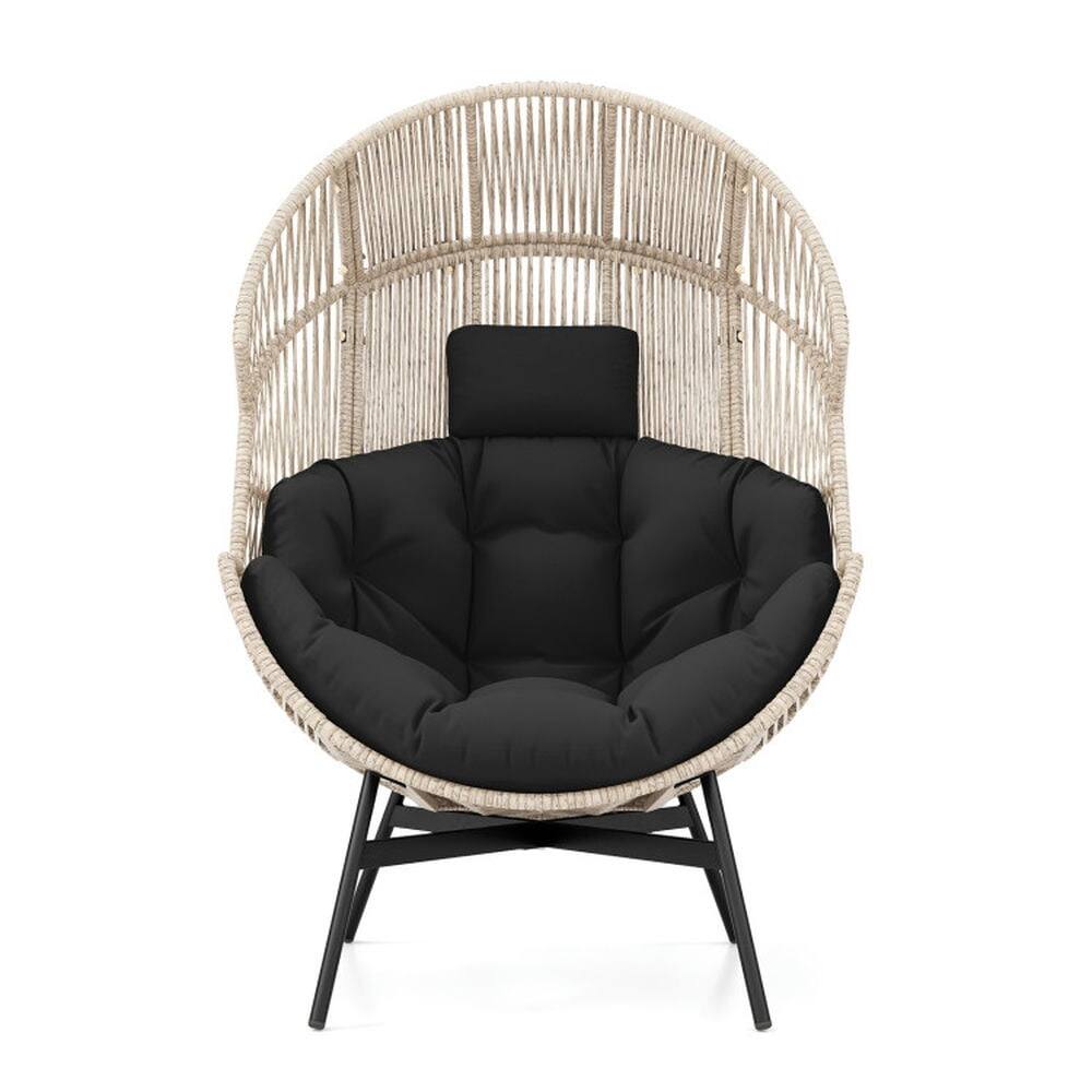Front. Pefilos - Wicker Oversized Egg Chair with Two 12" Extra-Thick Cushions, and Headrest, Versatile for Porch, Yard, Garden Set of 1 - Black.
