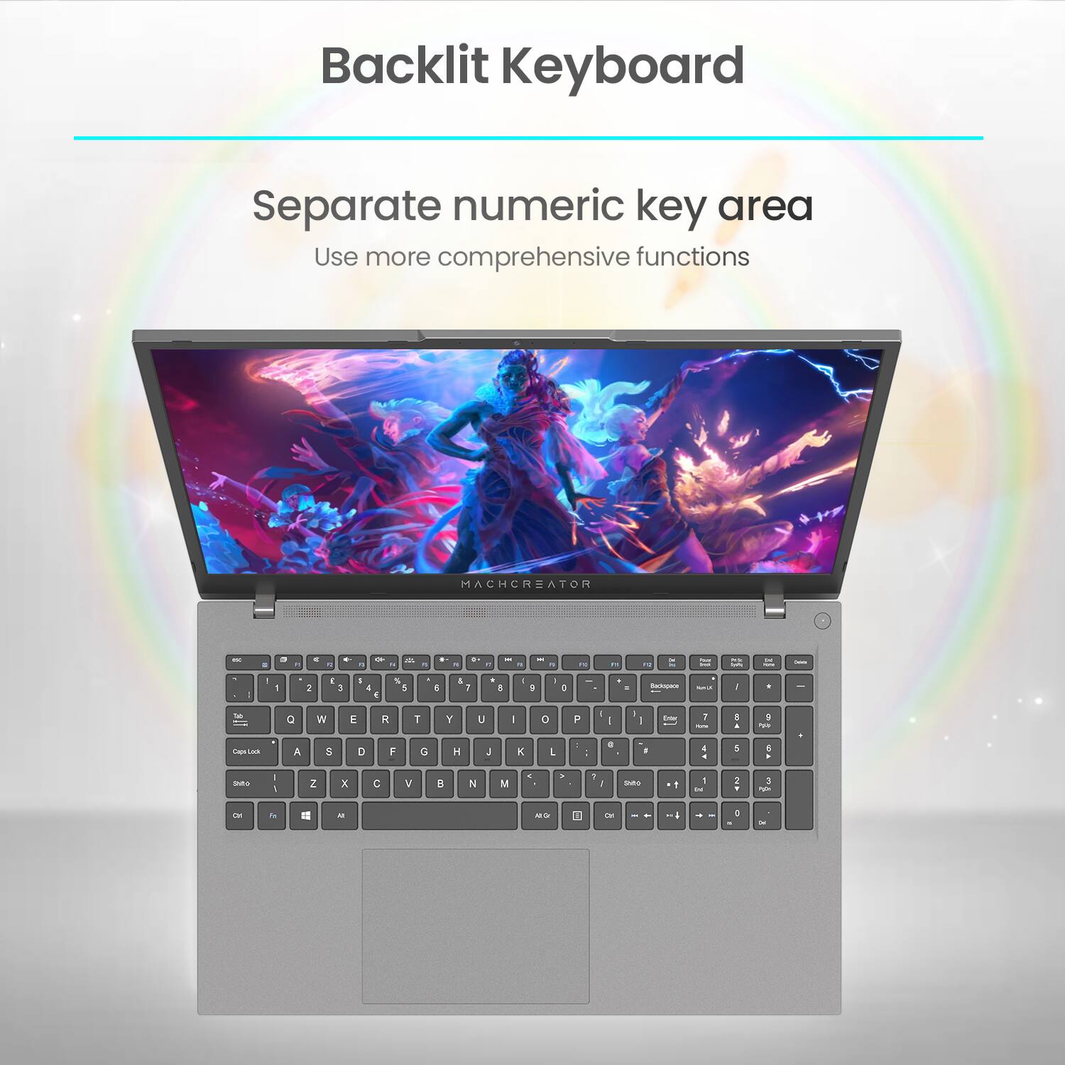 Backlit Keyboard  
Separate numeric key area  
Use more comprehensive functions