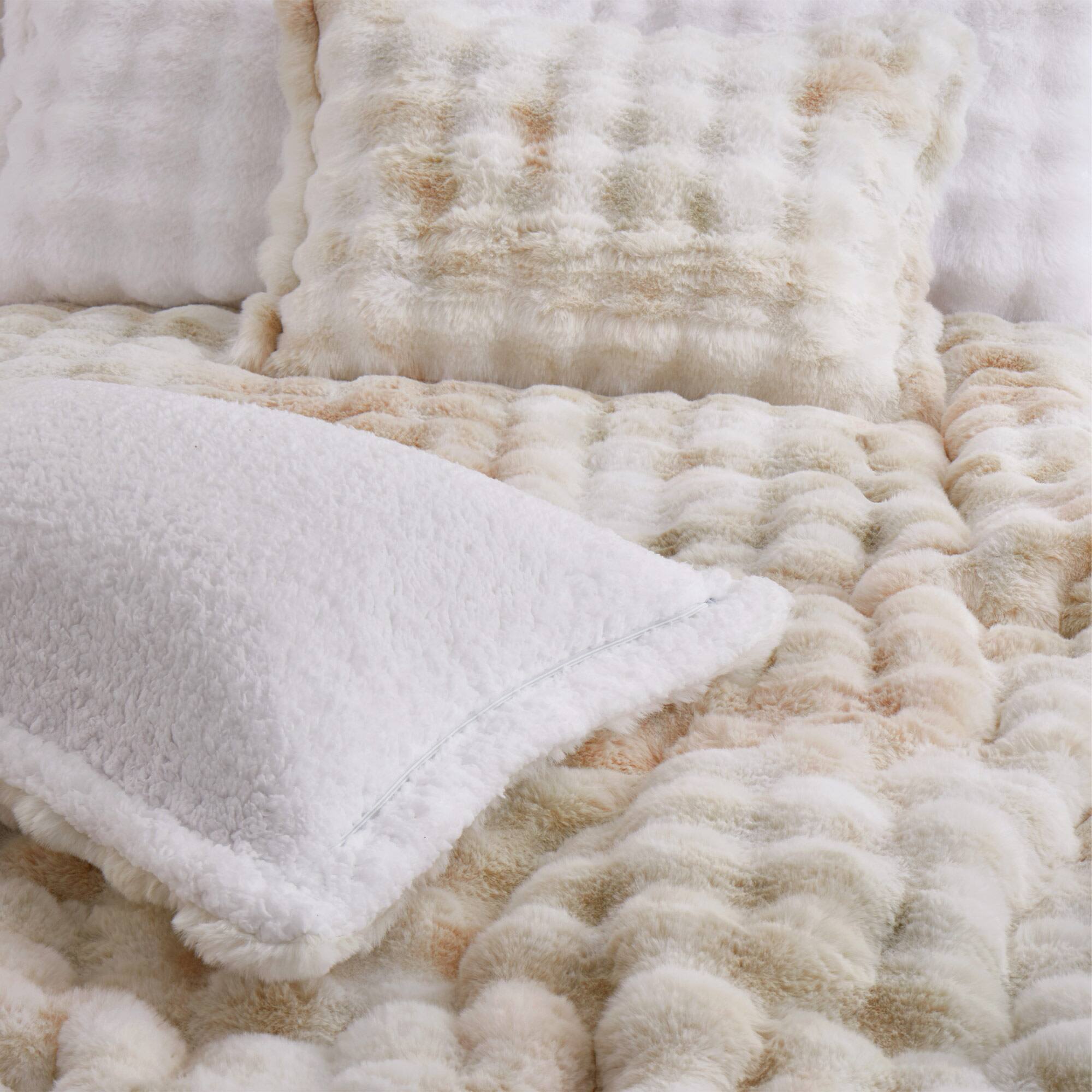 Alt View 1. Peace Nest - Peace Nest Ultra-Soft Faux Fur Comforter Set with Plush Tie-Dye & Reversible Sherpa, Beige, King - Beige.