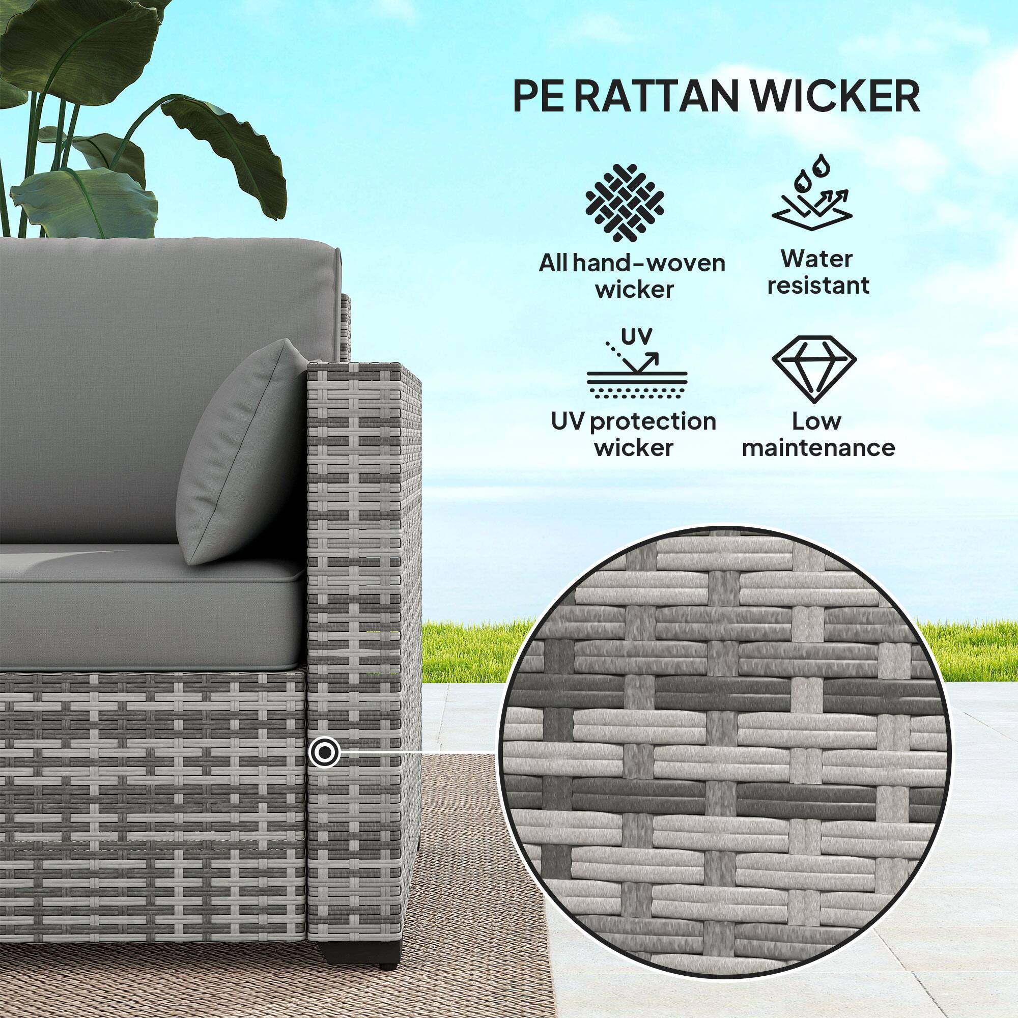 PE RATTAN WICKER, All hand-woven, Water resistant, UV protection, Low maintenance